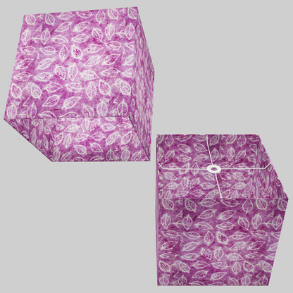 Square Lamp Shade - P68 - Batik Leaf on Purple, 40cm(w) x 40cm(h) x 40cm(d)