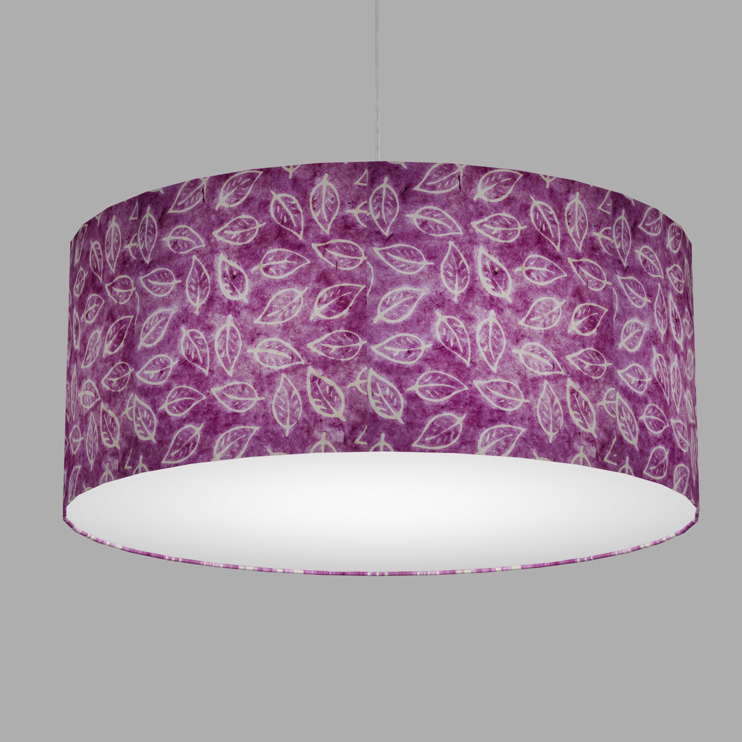 Drum Lamp Shade - P68 - Batik Leaf on Purple, 70cm(d) x 30cm(h)