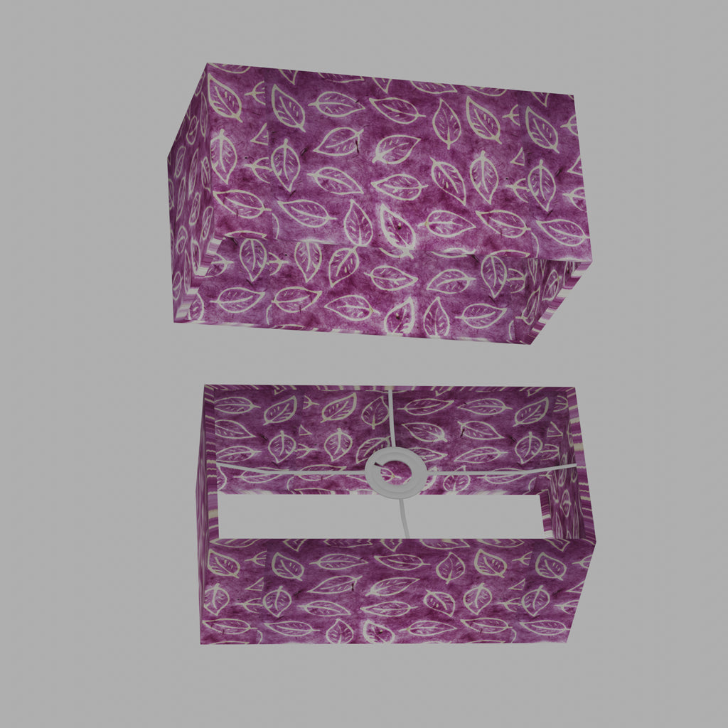 Rectangle Lamp Shade - P68 - Batik Leaf on Purple, 40cm(w) x 20cm(h) x 20cm(d)