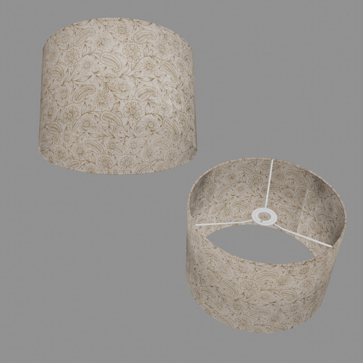 Drum Lamp Shade - P69 - Garden Gold on Natural, 30cm(d) x 20cm(h)