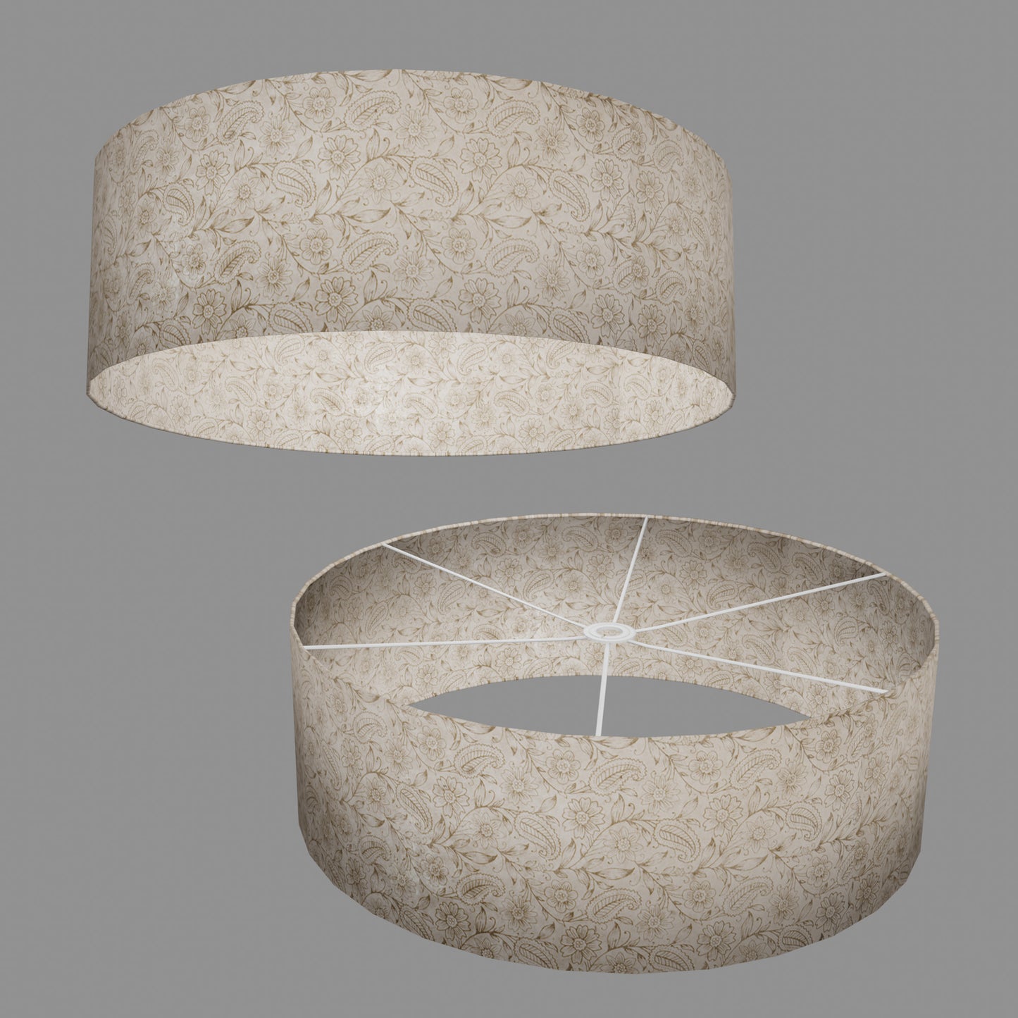 Drum Lamp Shade - P69 - Garden Gold on Natural, 60cm(d) x 20cm(h)