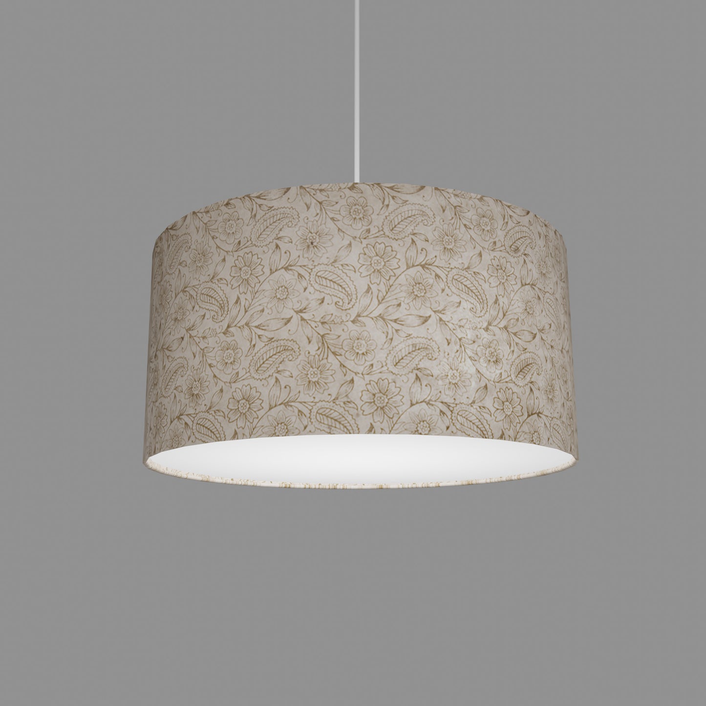 Drum Lamp Shade - P69 - Garden Gold on Natural, 40cm(d) x 20cm(h)