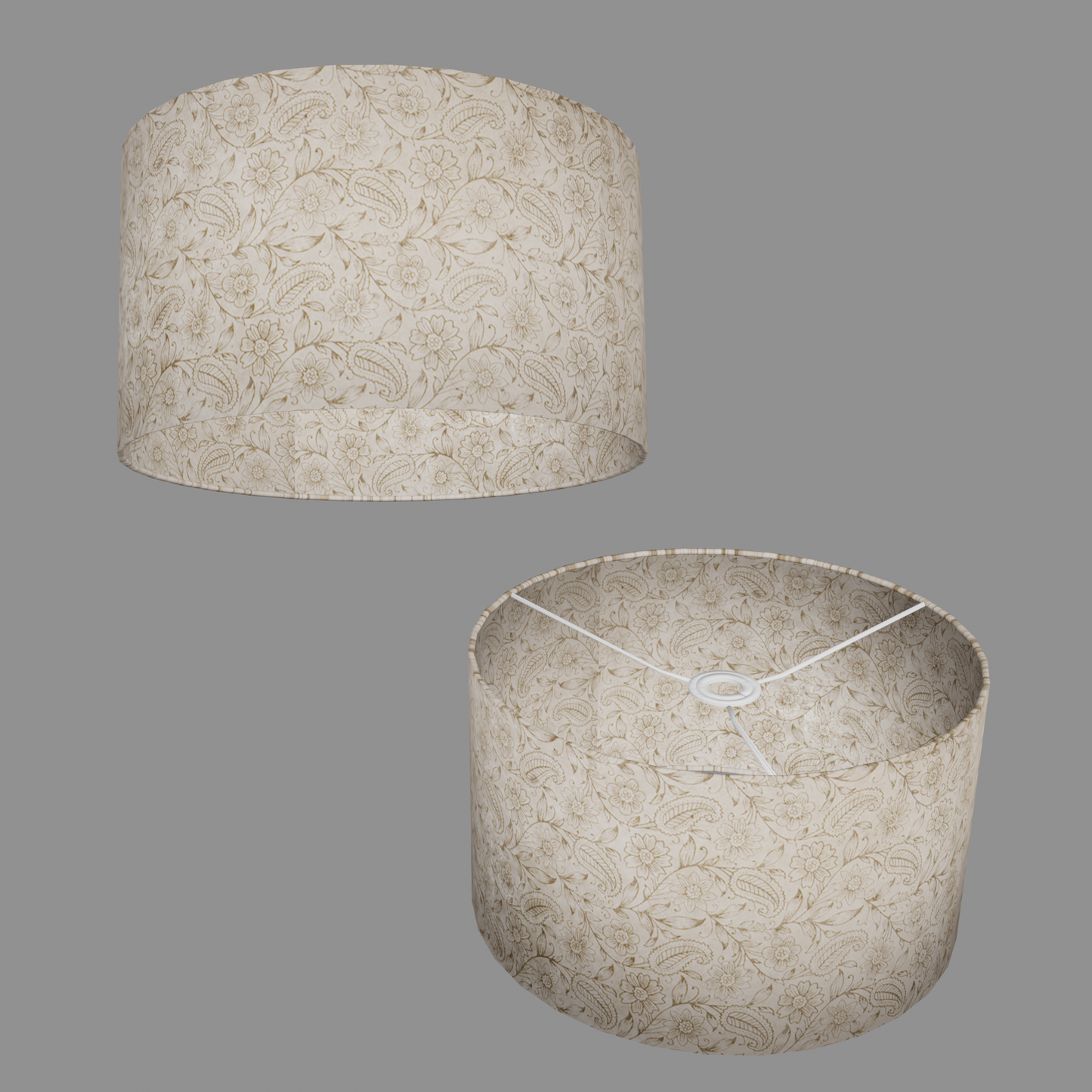 Drum Lamp Shade - P69 - Garden Gold on Natural, 35cm(d) x 20cm(h)