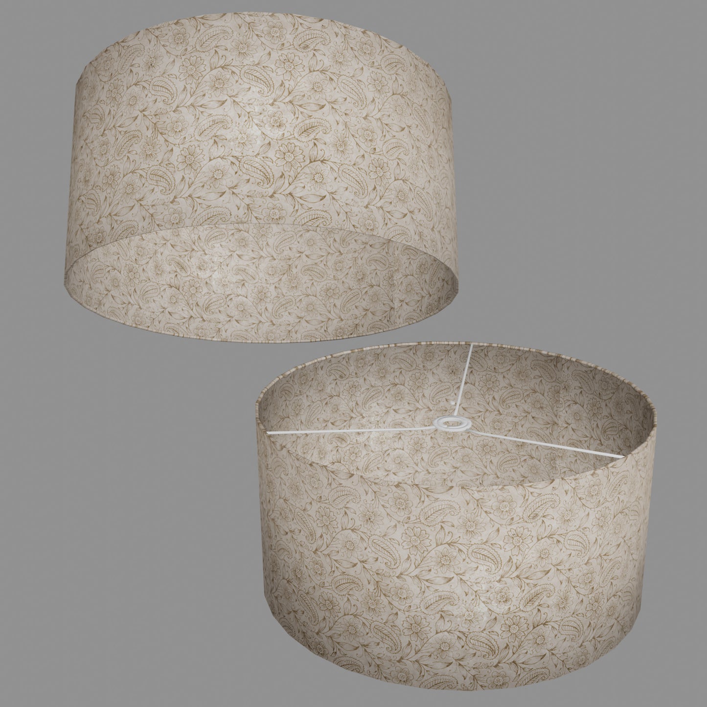 Drum Lamp Shade - P69 - Garden Gold on Natural, 50cm(d) x 25cm(h)