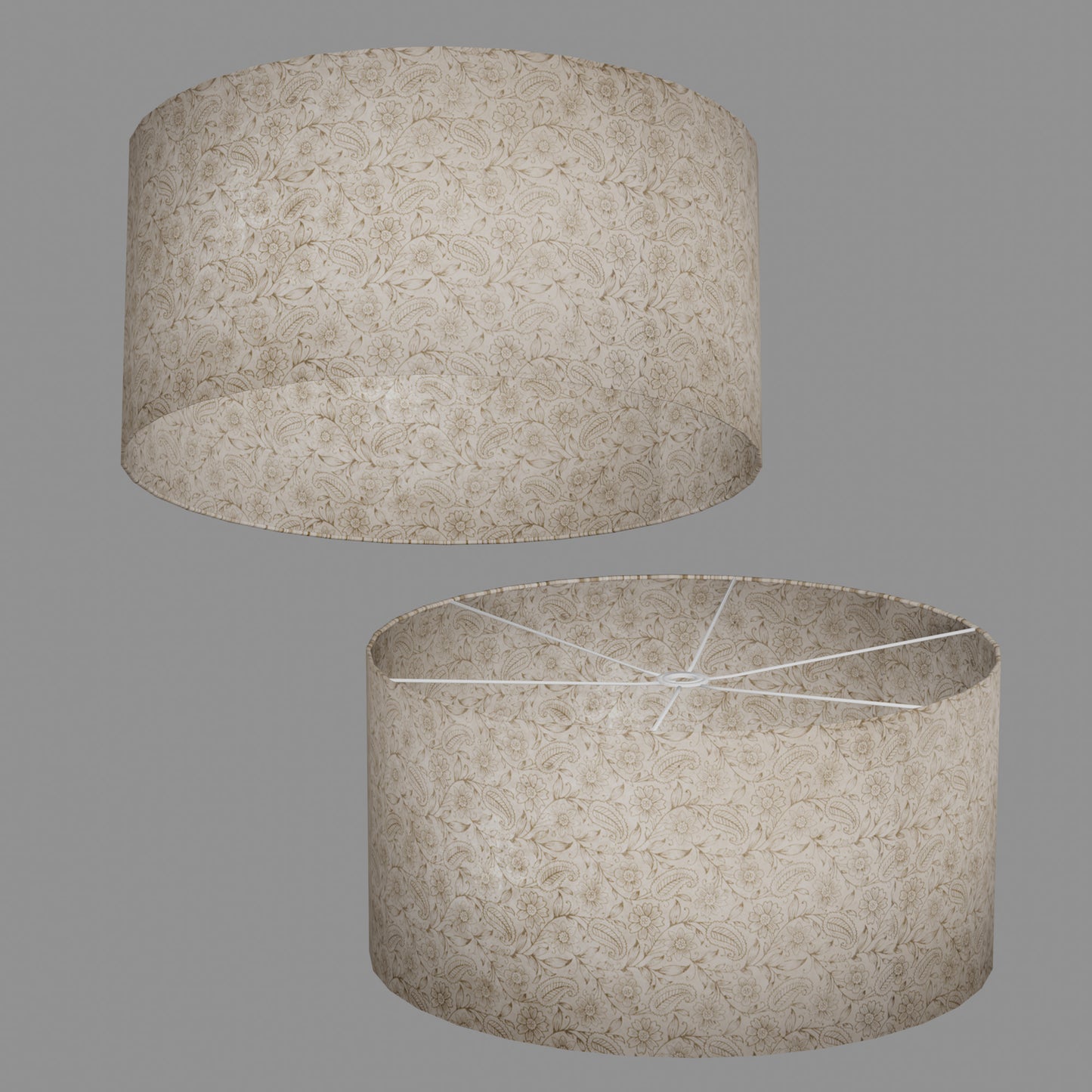Drum Lamp Shade - P69 - Garden Gold on Natural, 60cm(d) x 30cm(h)