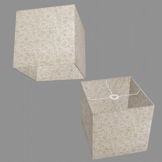 Square Lamp Shade - P69 - Garden Gold on Natural, 30cm(w) x 30cm(h) x 30cm(d)