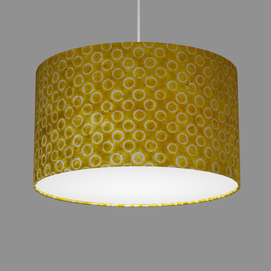 Drum Lamp Shade - P71 - Batik Yellow Circles, 35cm(d) x 20cm(h)