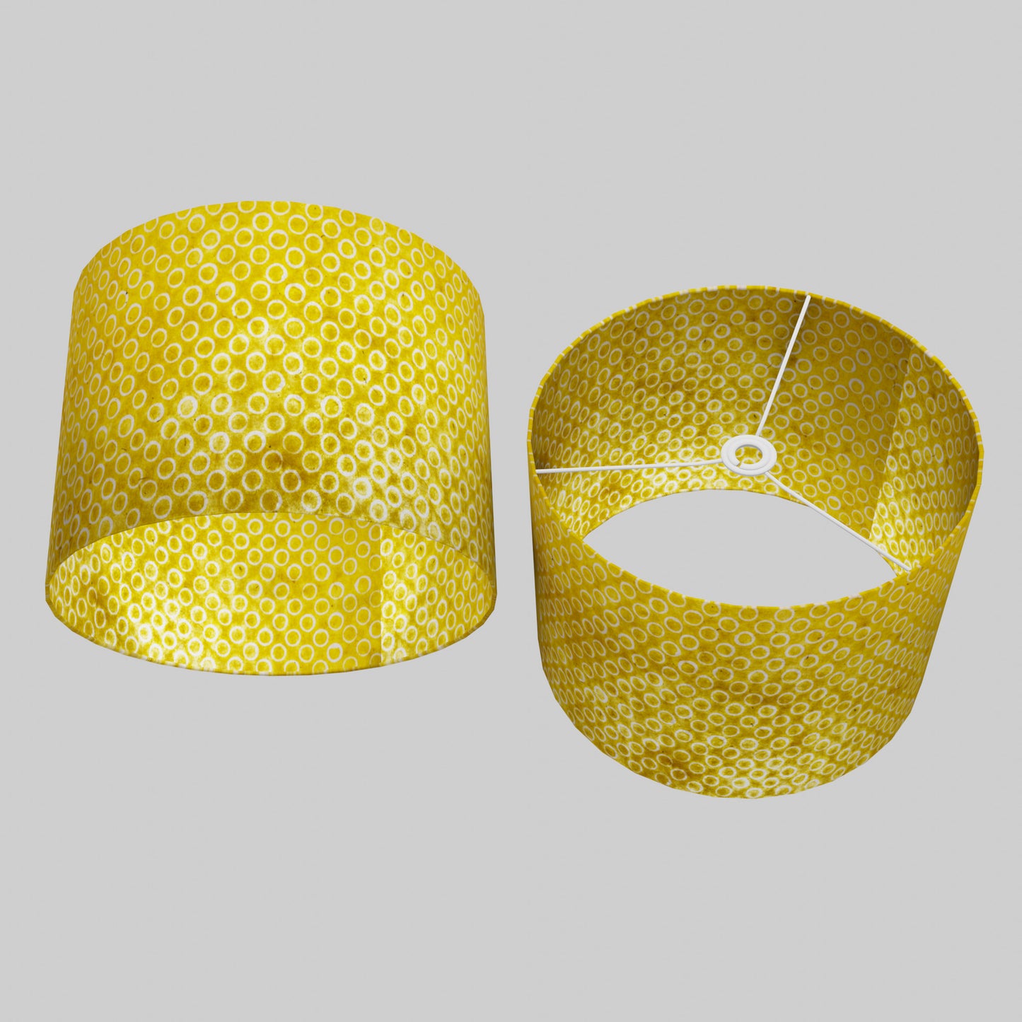 Drum Lamp Shade - P71 - Batik Yellow Circles, 40cm(d) x 30cm(h)