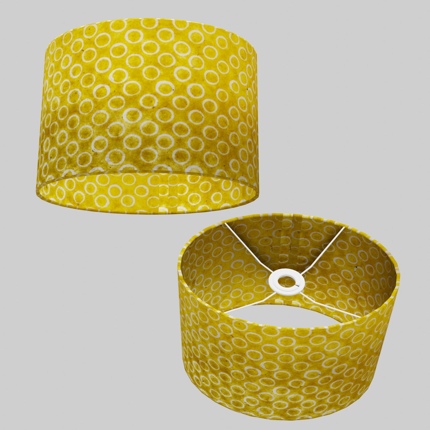 Oval Lamp Shade - P71 - Batik Yellow Circles, 30cm(w) x 20cm(h) x 22cm(d)