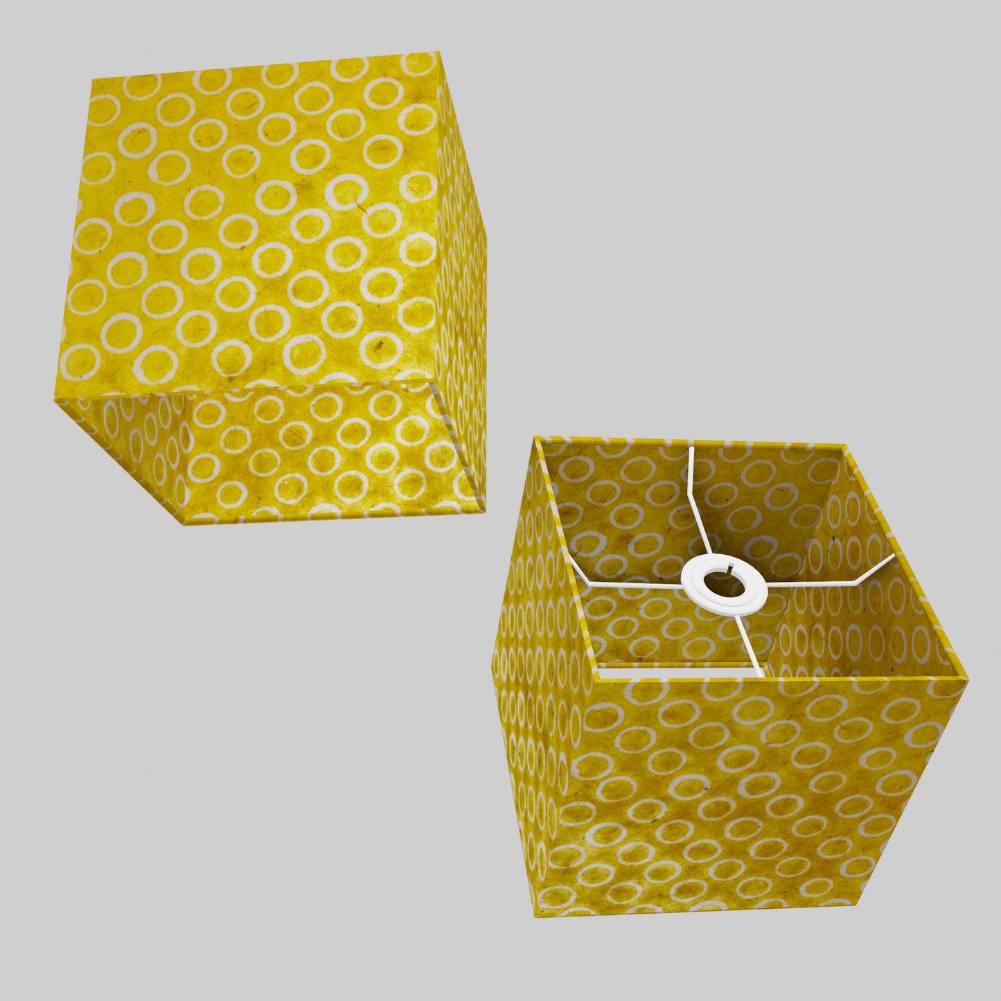 Square Lamp Shade - P71 - Batik Yellow Circles, 20cm(w) x 20cm(h) x 20cm(d)