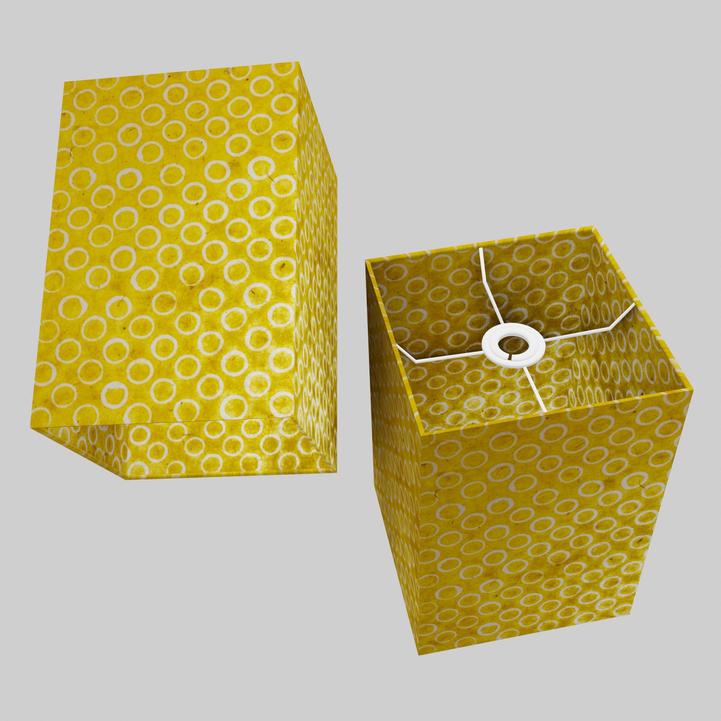 Square Lamp Shade - P71 - Batik Yellow Circles, 20cm(w) x 30cm(h) x 20cm(d)