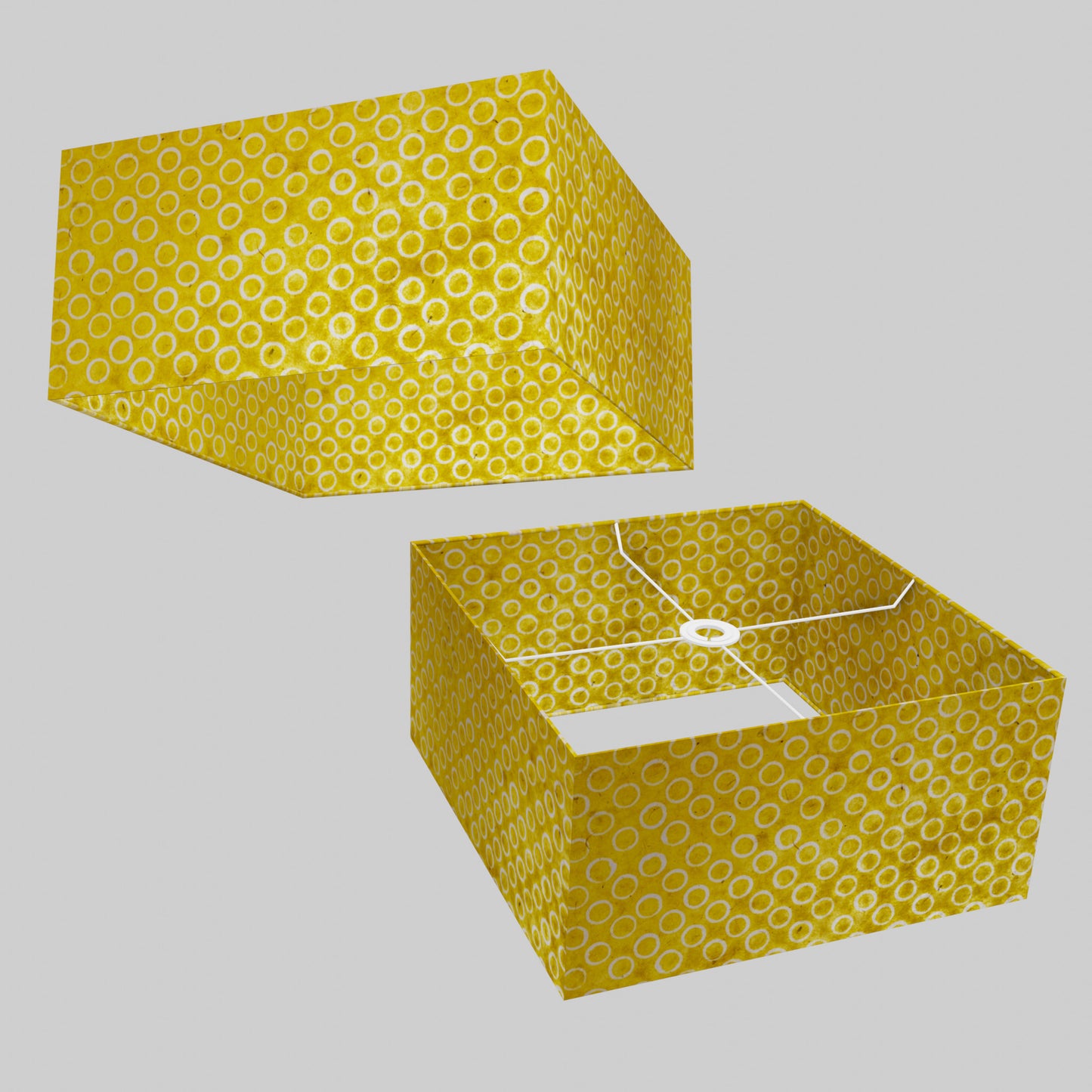 Square Lamp Shade - P71 - Batik Yellow Circles, 40cm(w) x 20cm(h) x 40cm(d)