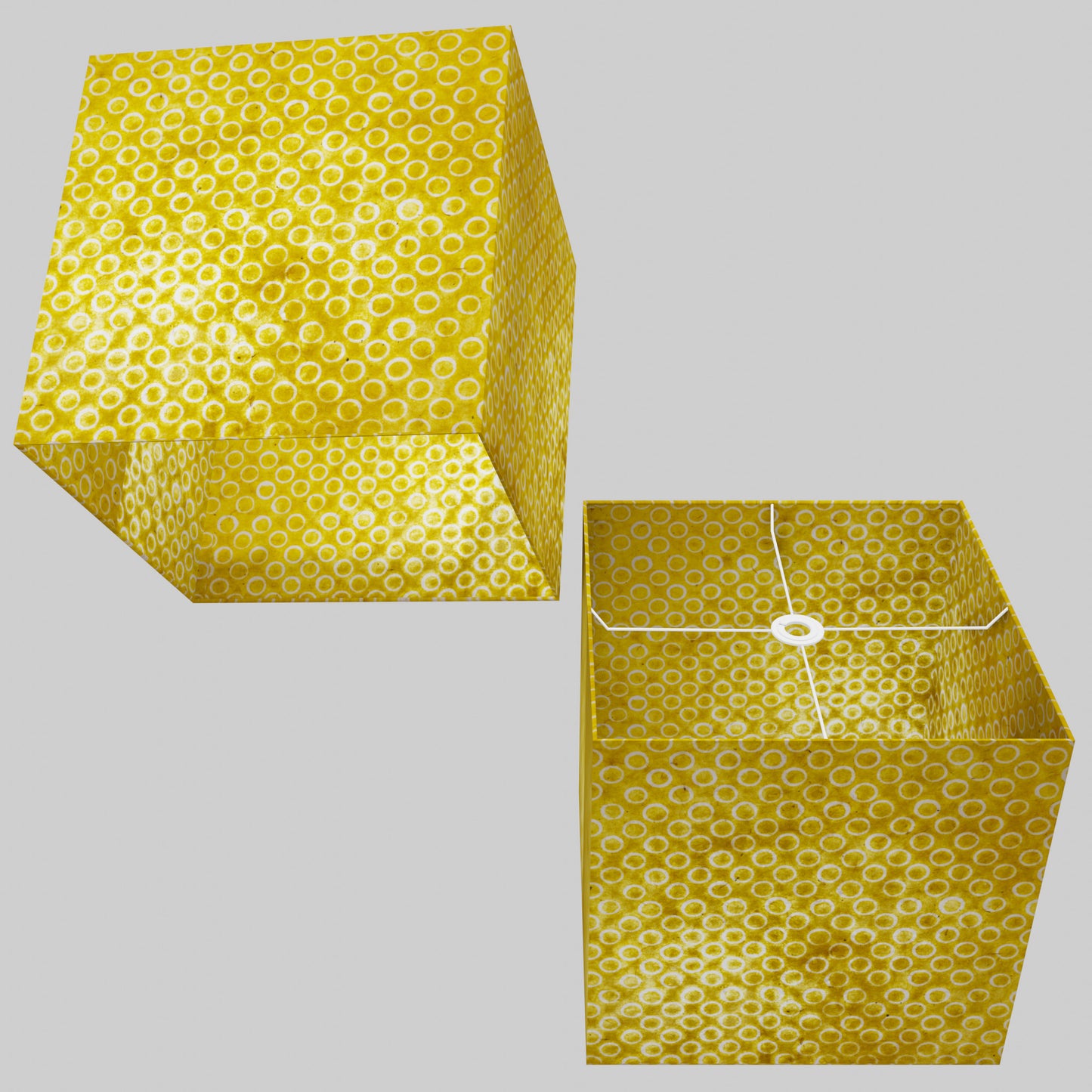 Square Lamp Shade - P71 - Batik Yellow Circles, 40cm(w) x 40cm(h) x 40cm(d)