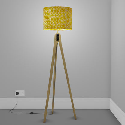 Oak Tripod Floor Lamp - P71 - Batik Yellow Circles