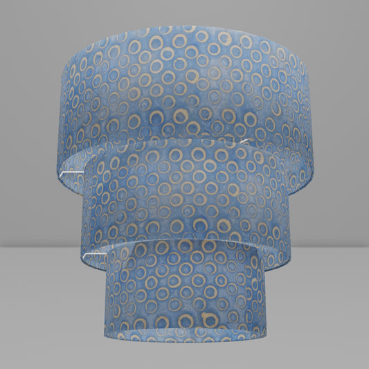 3 Tier Lamp Shade - P72 - Batik Blue Circles, 50cm x 20cm, 40cm x 17.5cm & 30cm x 15cm