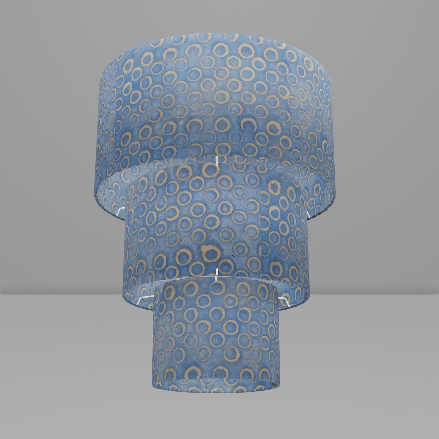 3 Tier Lamp Shade - P72 - Batik Blue Circles, 40cm x 20cm, 30cm x 17.5cm & 20cm x 15cm