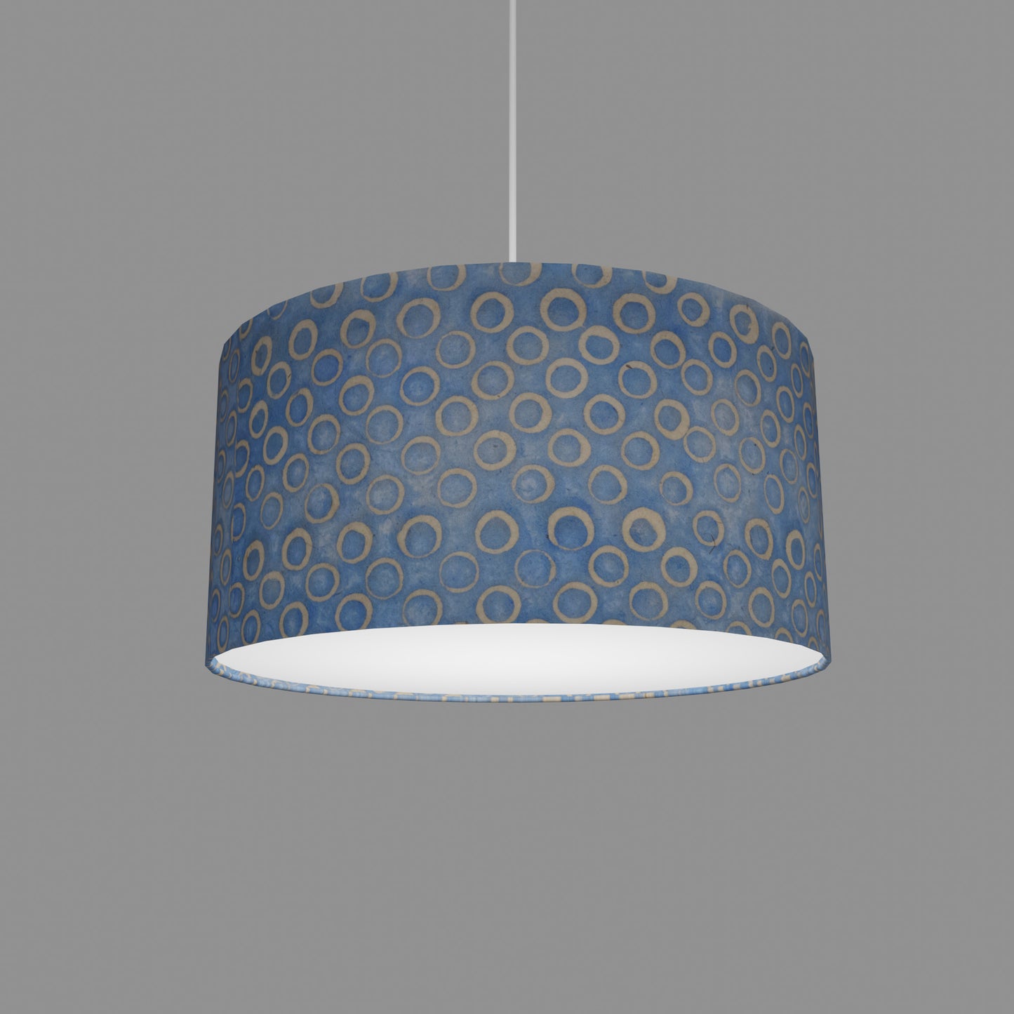 Drum Lamp Shade - P72 - Batik Blue Circles, 40cm(d) x 20cm(h)