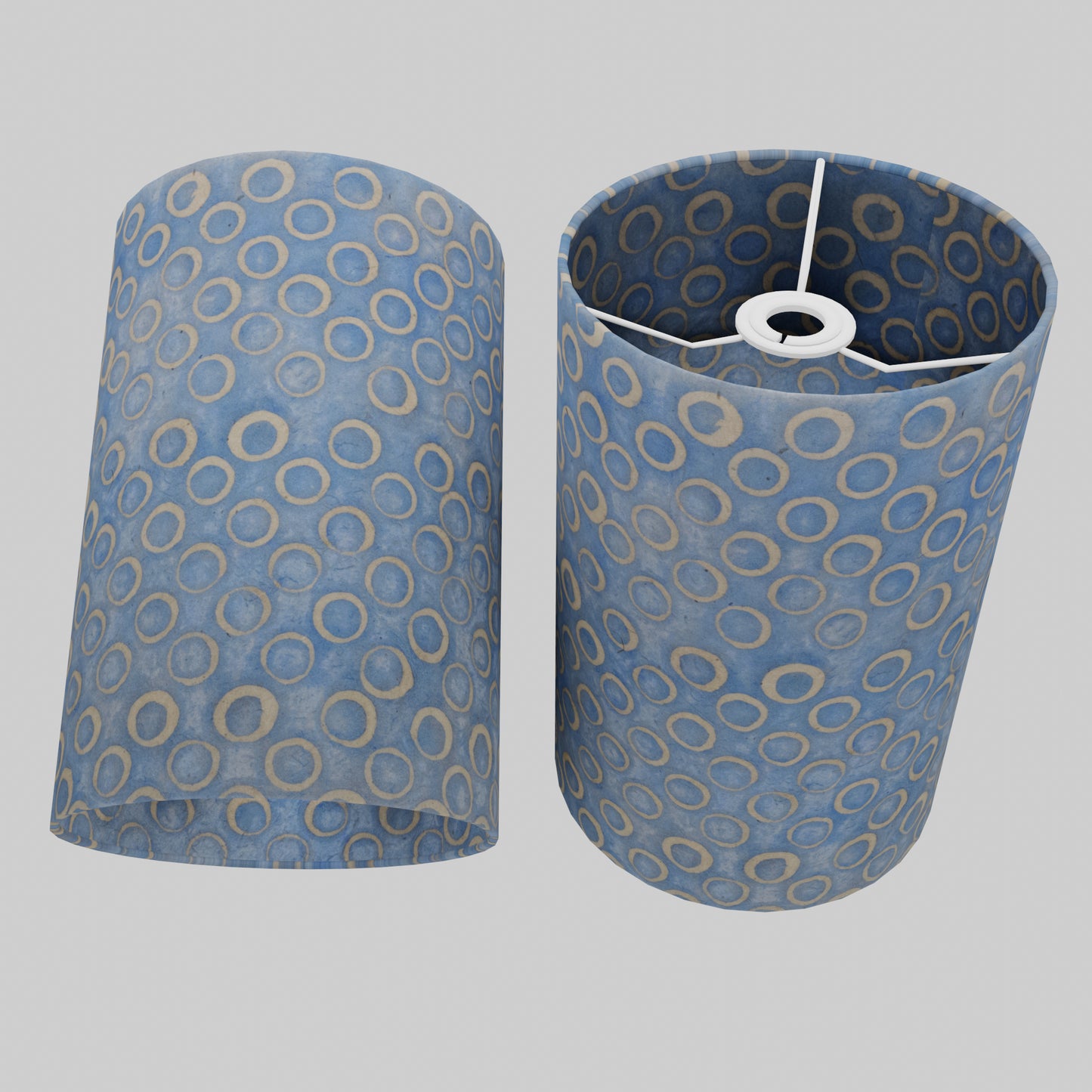 Drum Lamp Shade - P72 - Batik Blue Circles, 20cm(d) x 30cm(h)