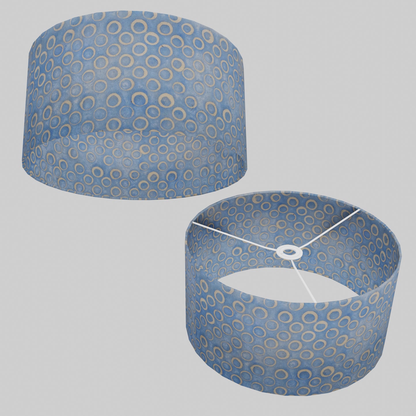 Drum Lamp Shade - P72 - Batik Blue Circles, 40cm(d) x 20cm(h)