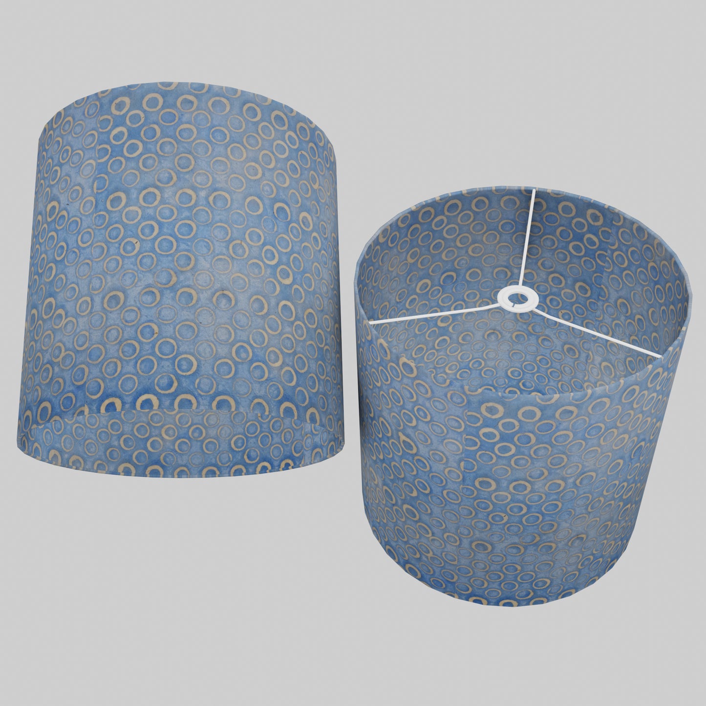 Drum Lamp Shade - P72 - Batik Blue Circles, 40cm(d) x 40cm(h)