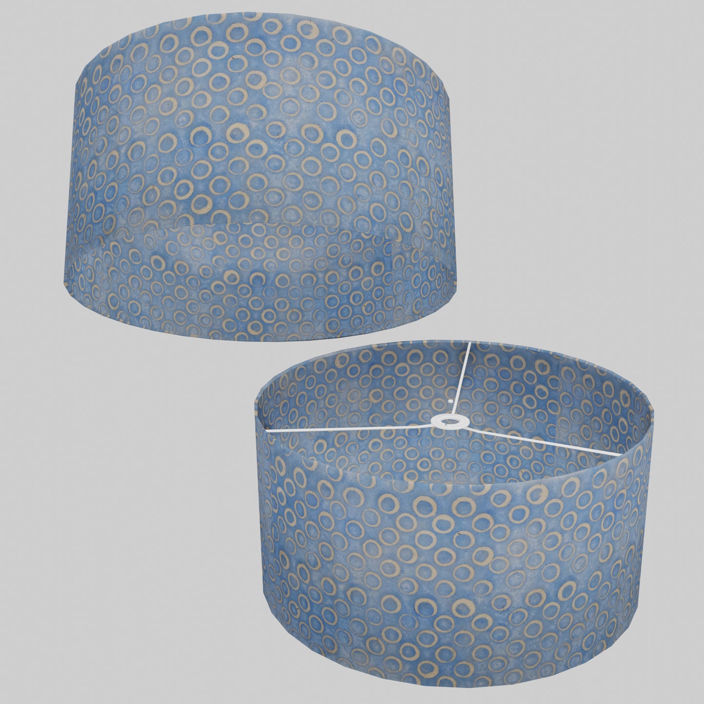 Drum Lamp Shade - P72 - Batik Blue Circles, 50cm(d) x 25cm(h)