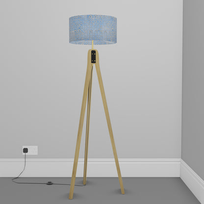 Oak Tripod Floor Lamp - P72 - Batik Blue Circles