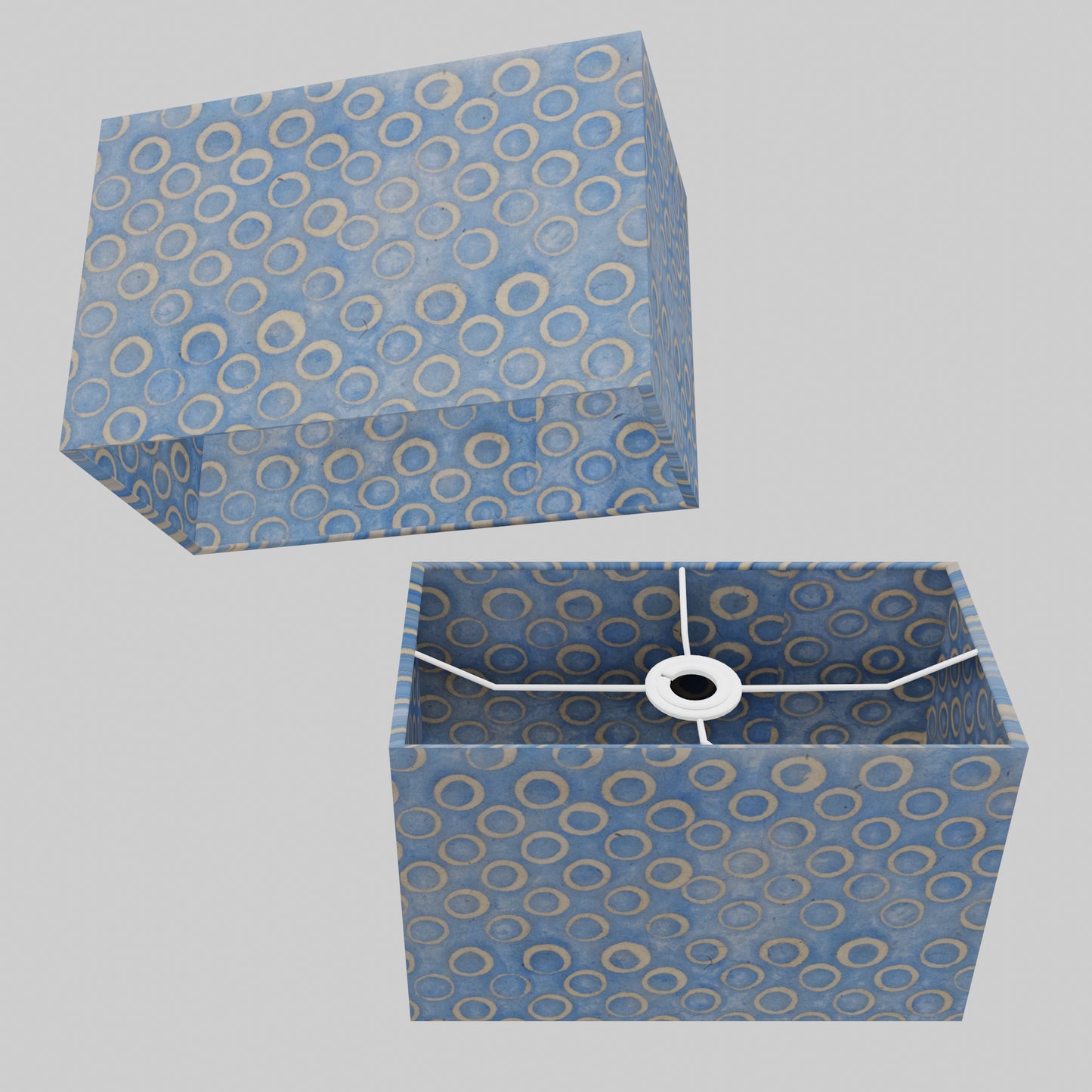 Rectangle Lamp Shade - P72 - Batik Blue Circles, 30cm(w) x 20cm(h) x 15cm(d)