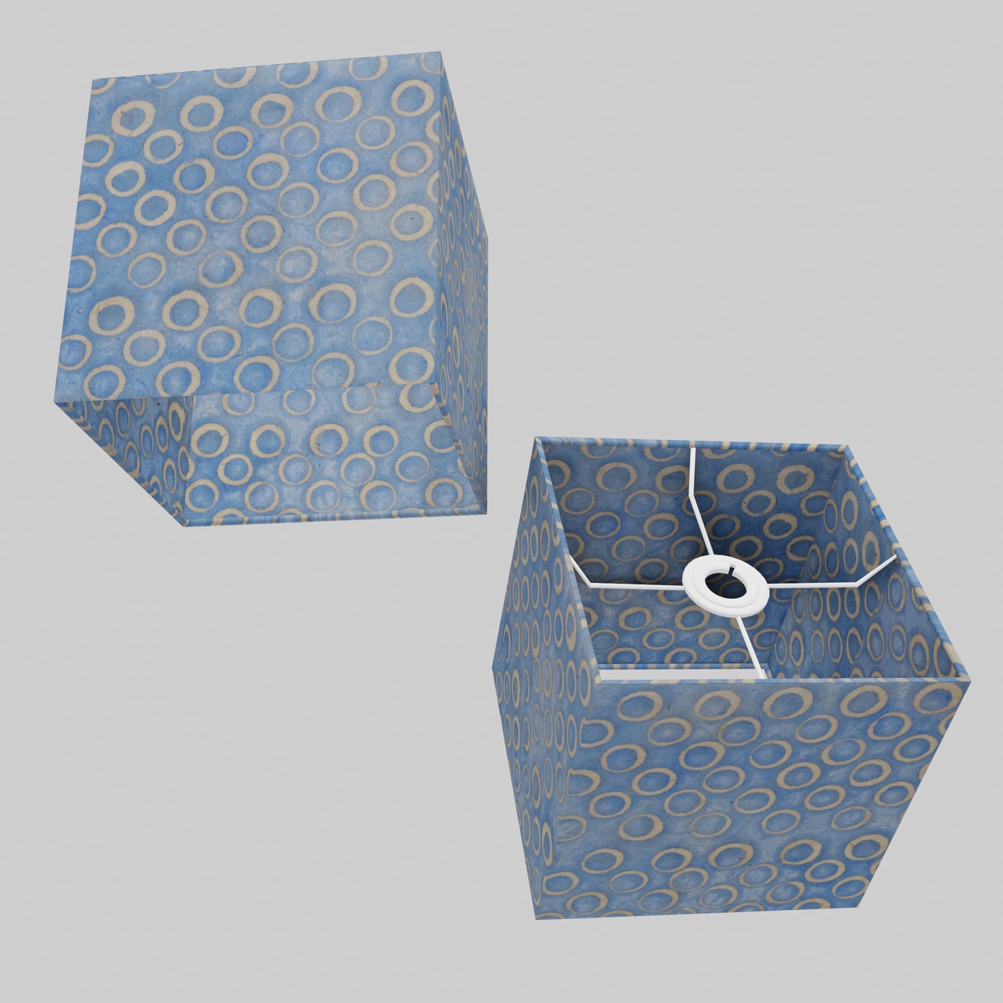 Square Lamp Shade - P72 - Batik Blue Circles, 20cm(w) x 20cm(h) x 20cm(d)
