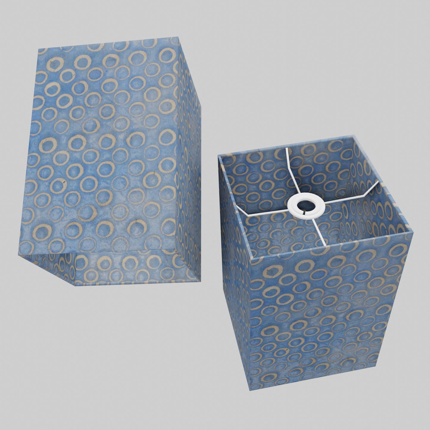 Square Lamp Shade - P72 - Batik Blue Circles, 20cm(w) x 30cm(h) x 20cm(d)