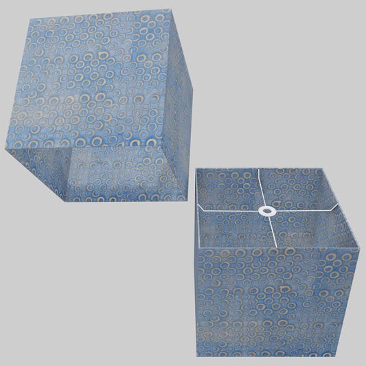 Square Lamp Shade - P72 - Batik Blue Circles, 40cm(w) x 40cm(h) x 40cm(d)