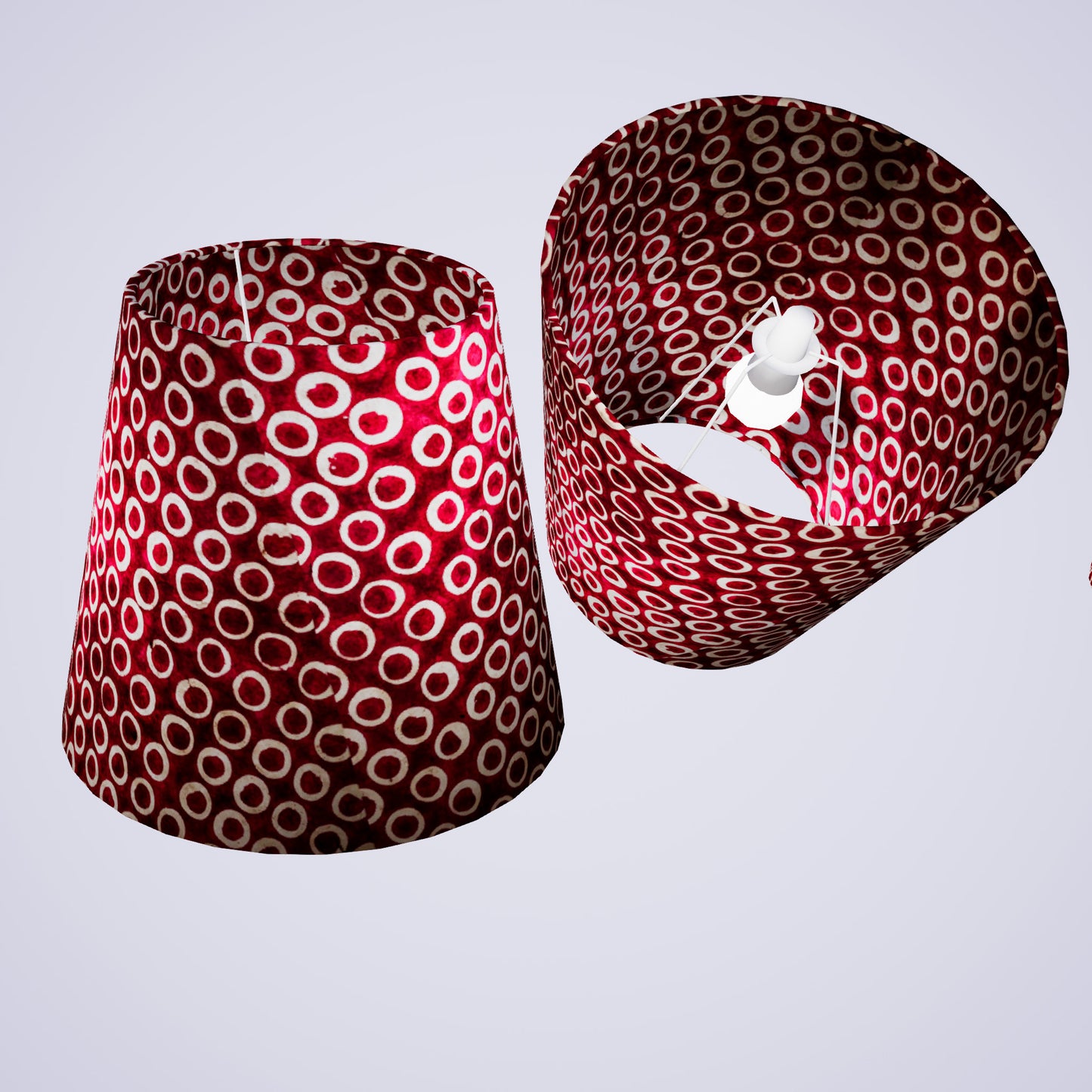 Conical Lamp Shade P73 - Batik Cranberry Circles, 23cm(top) x 35cm(bottom) x 31cm(height)