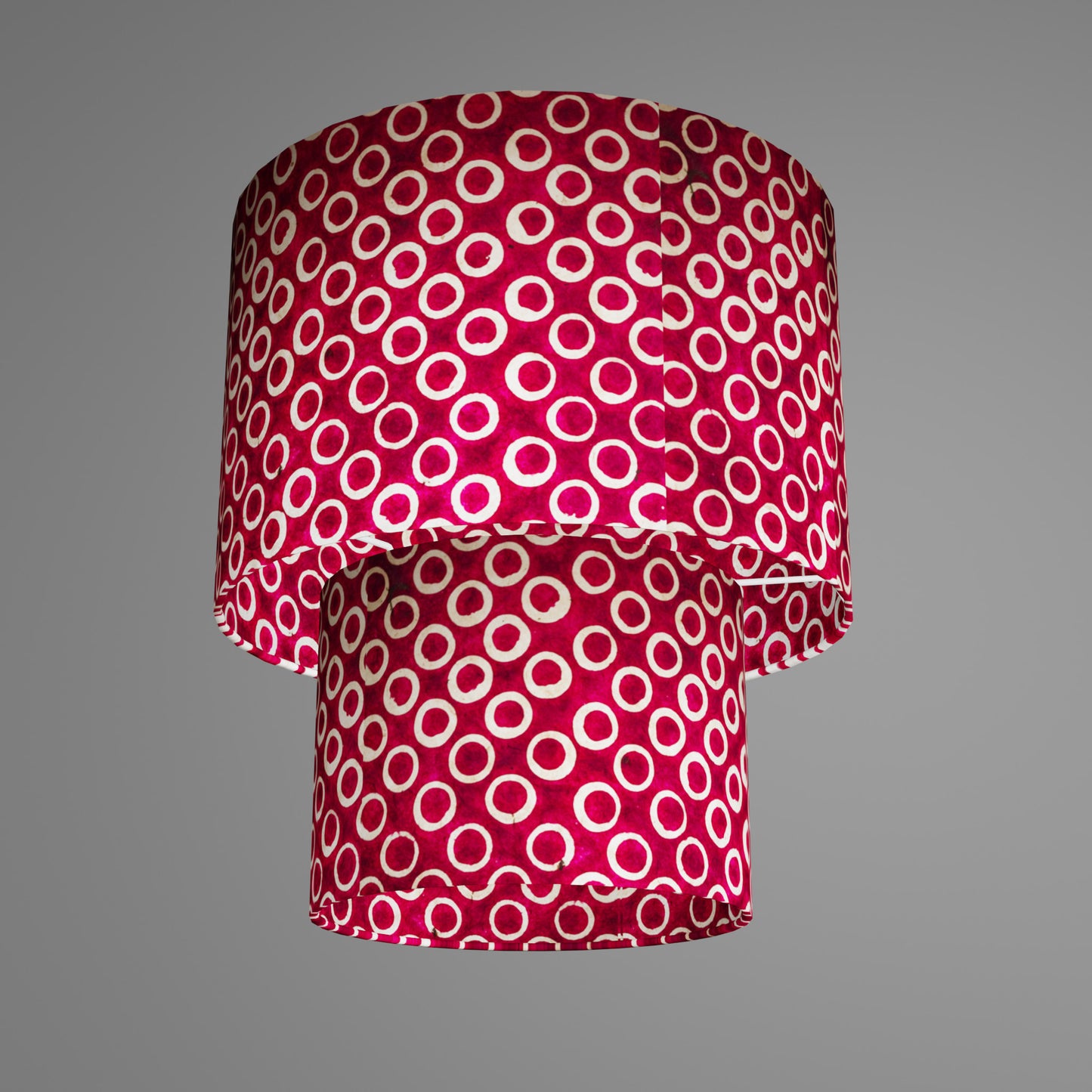 2 Tier Lamp Shade - P73 - Batik Cranberry Circles, 30cm x 20cm & 20cm x 15cm