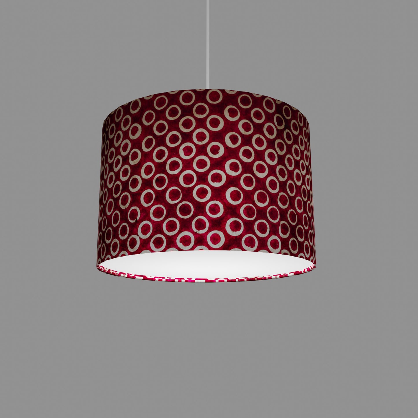 Drum Lamp Shade - P73 - Batik Cranberry Circles, 30cm(d) x 20cm(h)