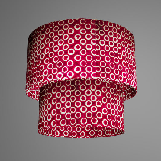 2 Tier Lamp Shade - P73 - Batik Cranberry Circles, 40cm x 20cm & 30cm x 15cm