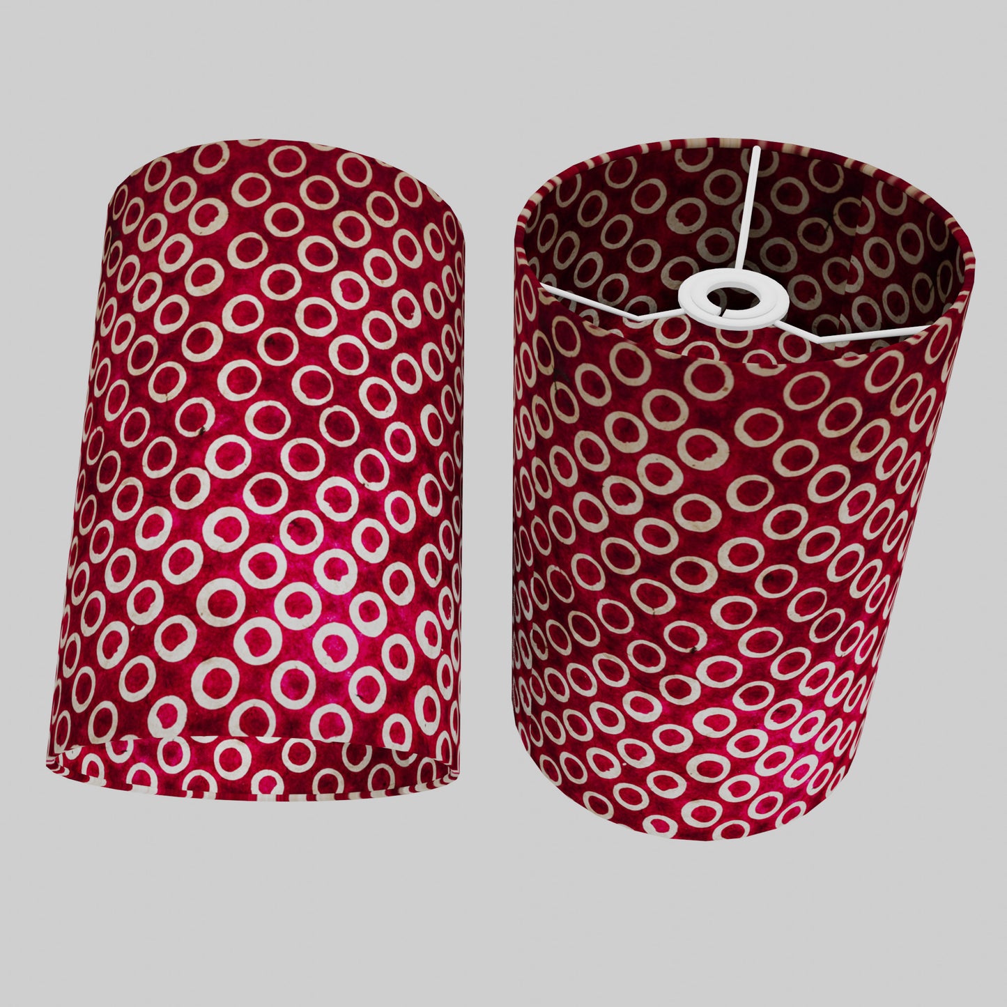 Drum Lamp Shade - P73 - Batik Cranberry Circles, 20cm(d) x 30cm(h)