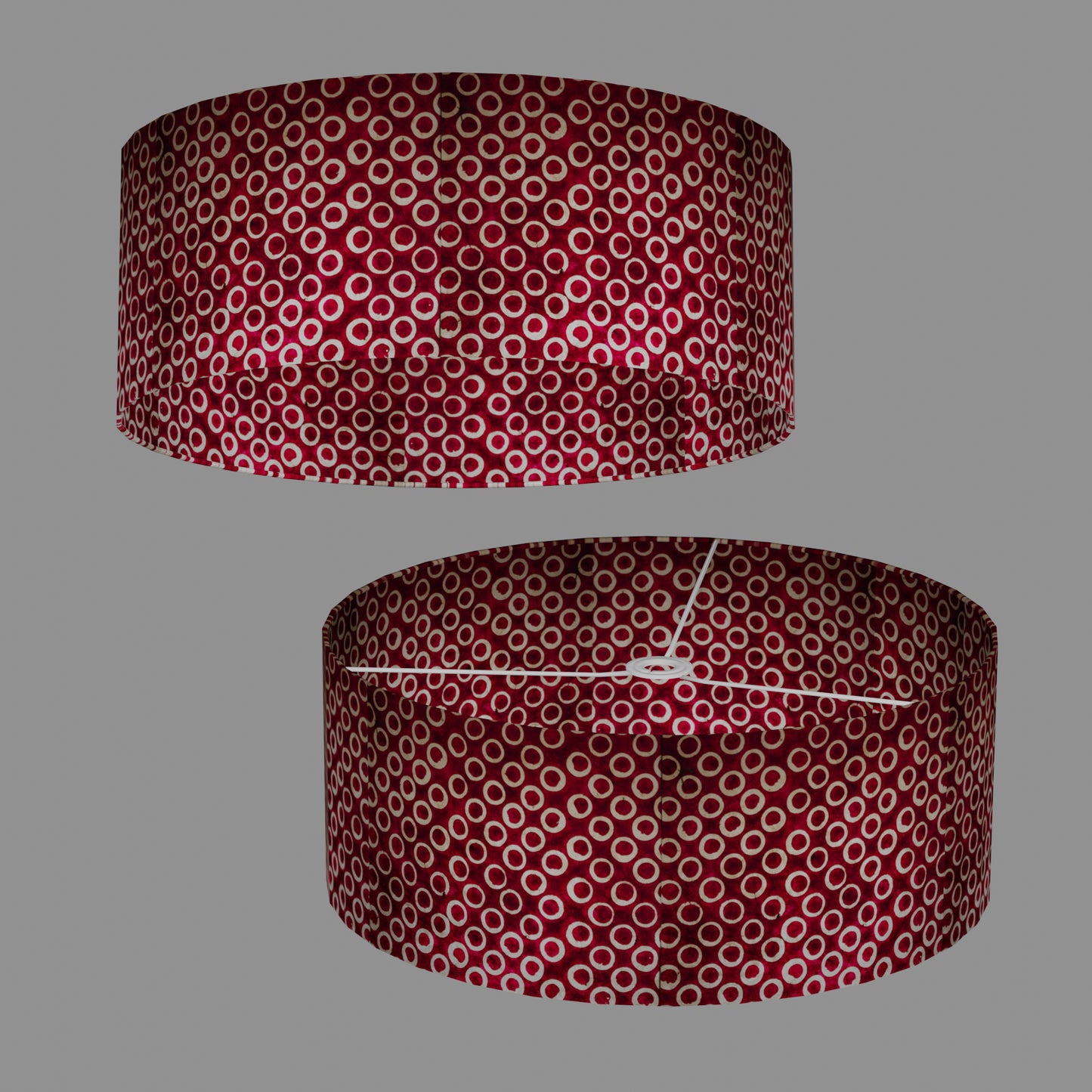 Drum Lamp Shade - P73 - Batik Cranberry Circles, 50cm(d) x 20cm(h)