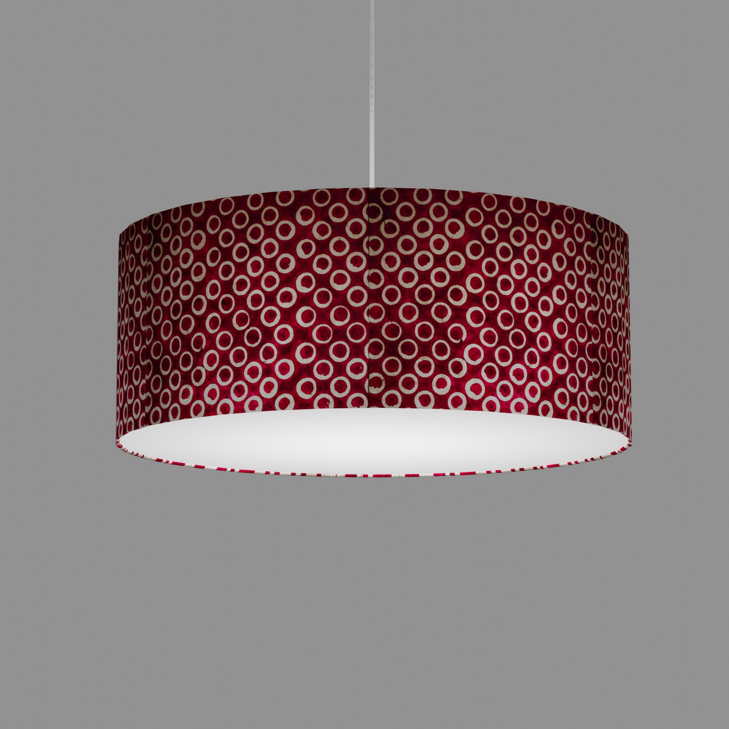 Drum Lamp Shade - P73 - Batik Cranberry Circles, 50cm(d) x 20cm(h)