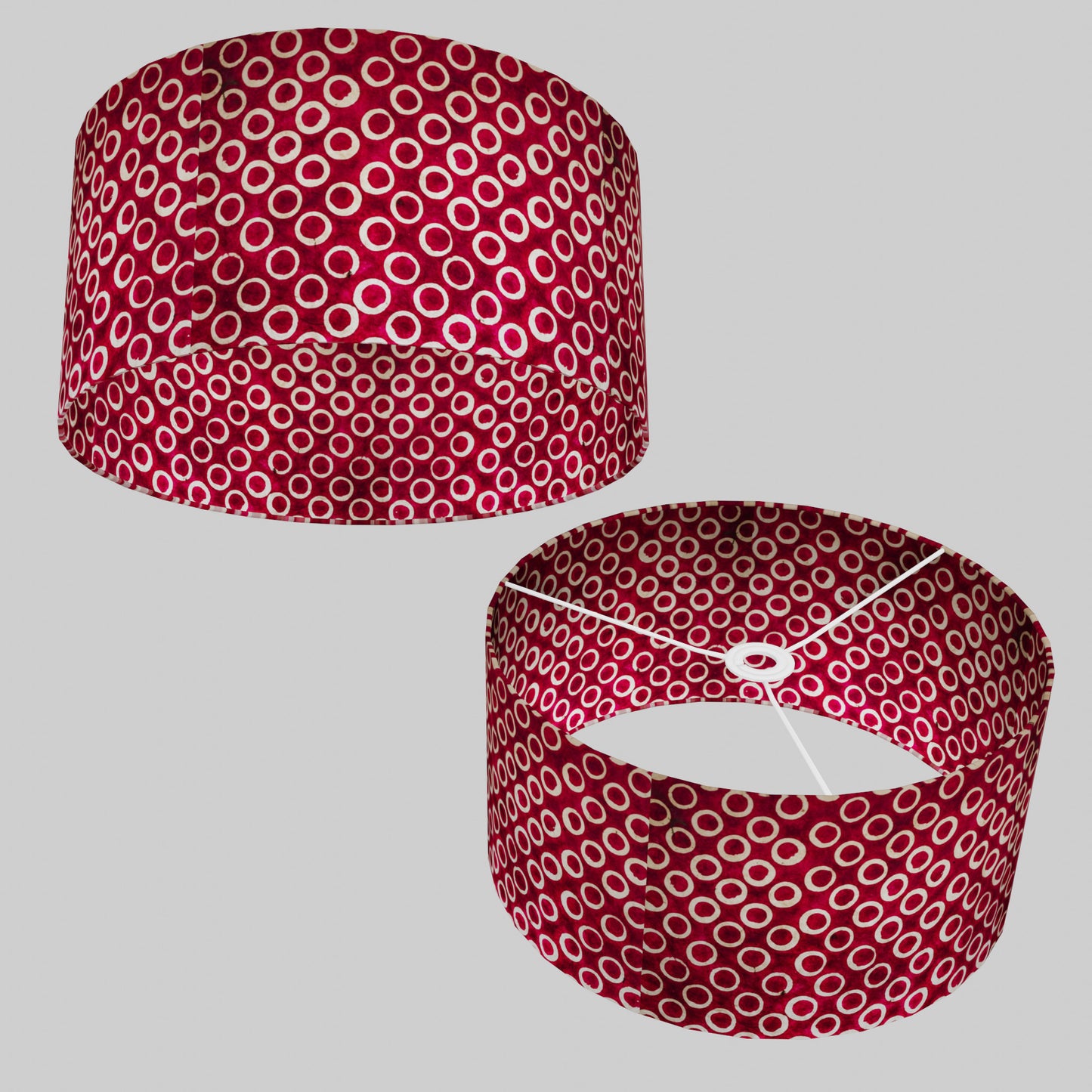 Drum Lamp Shade - P73 - Batik Cranberry Circles, 40cm(d) x 20cm(h)