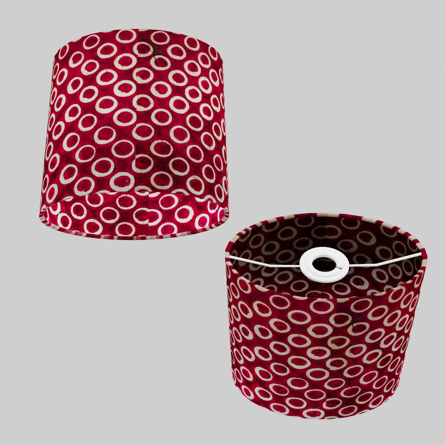 Oval Lamp Shade - P73 - Batik Cranberry Circles, 20cm(w) x 20cm(h) x 13cm(d)