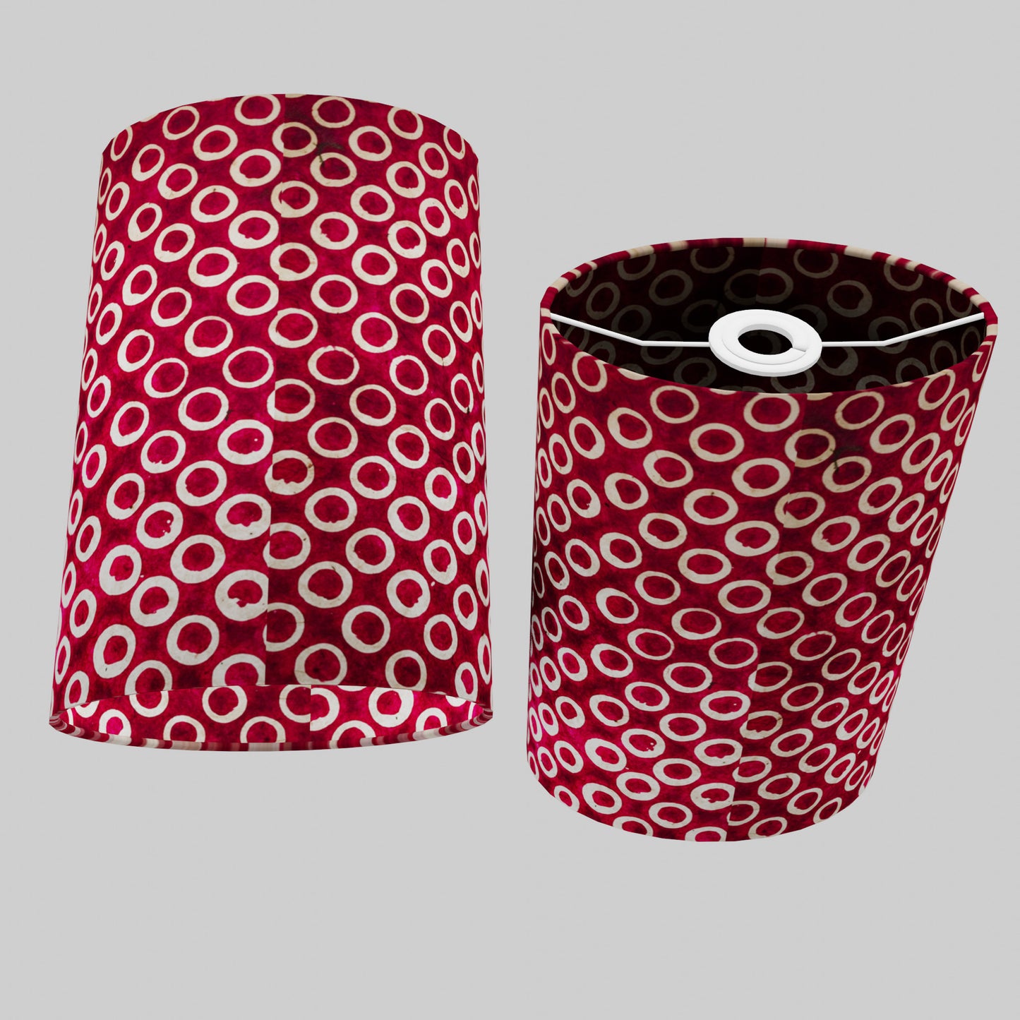 Oval Lamp Shade - P73 - Batik Cranberry Circles, 20cm(w) x 30cm(h) x 13cm(d)