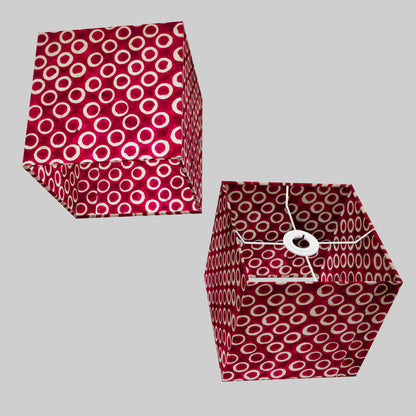 Square Lamp Shade - P73 - Batik Cranberry Circles, 20cm(w) x 20cm(h) x 20cm(d)