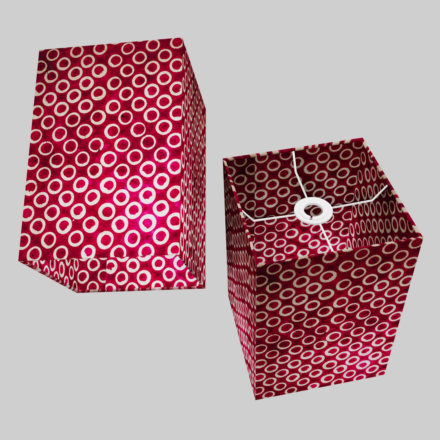 Square Lamp Shade - P73 - Batik Cranberry Circles, 20cm(w) x 30cm(h) x 20cm(d)