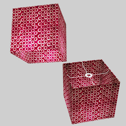Square Lamp Shade - P73 - Batik Cranberry Circles, 30cm(w) x 30cm(h) x 30cm(d)