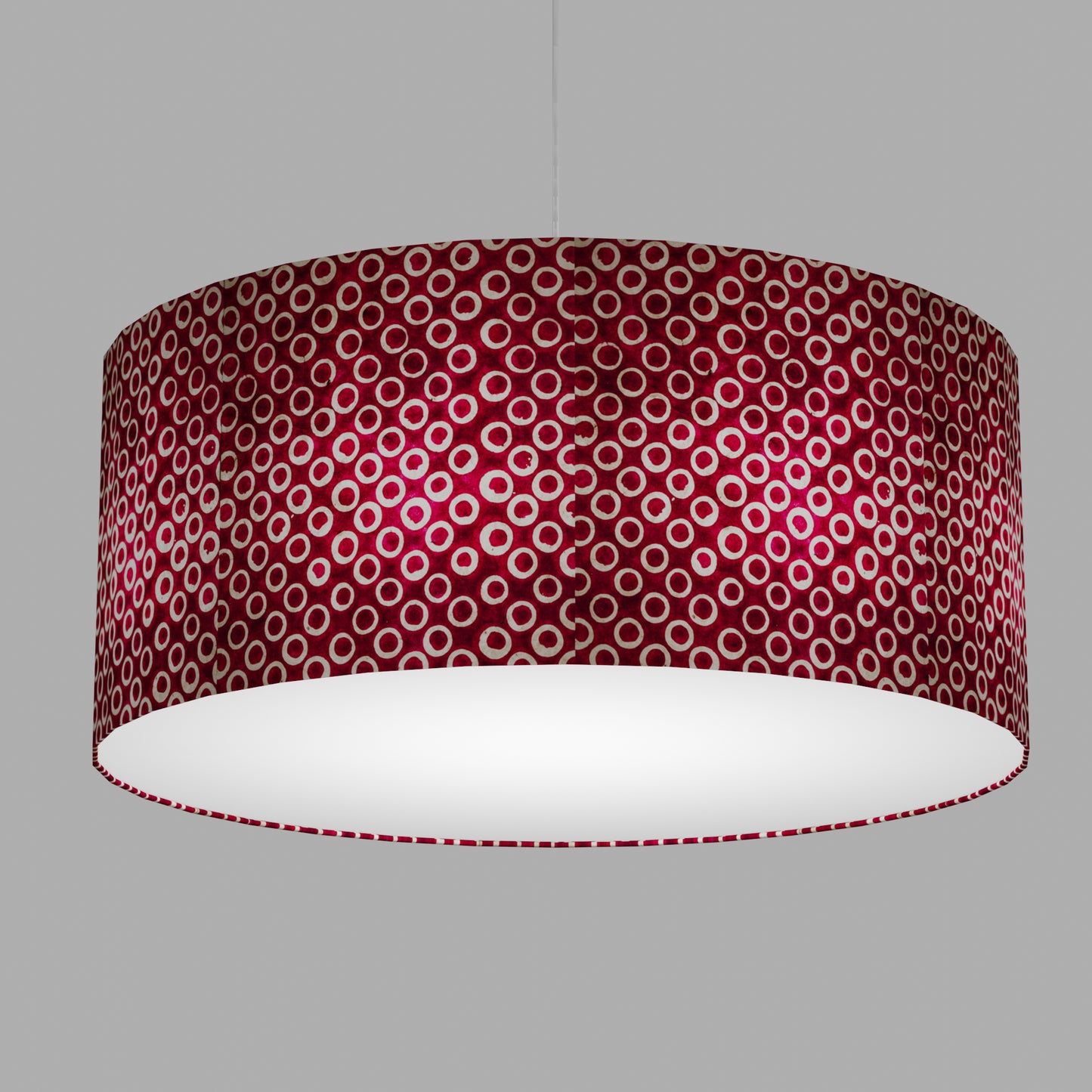 Drum Lamp Shade - P73 - Batik Cranberry Circles, 70cm(d) x 30cm(h)