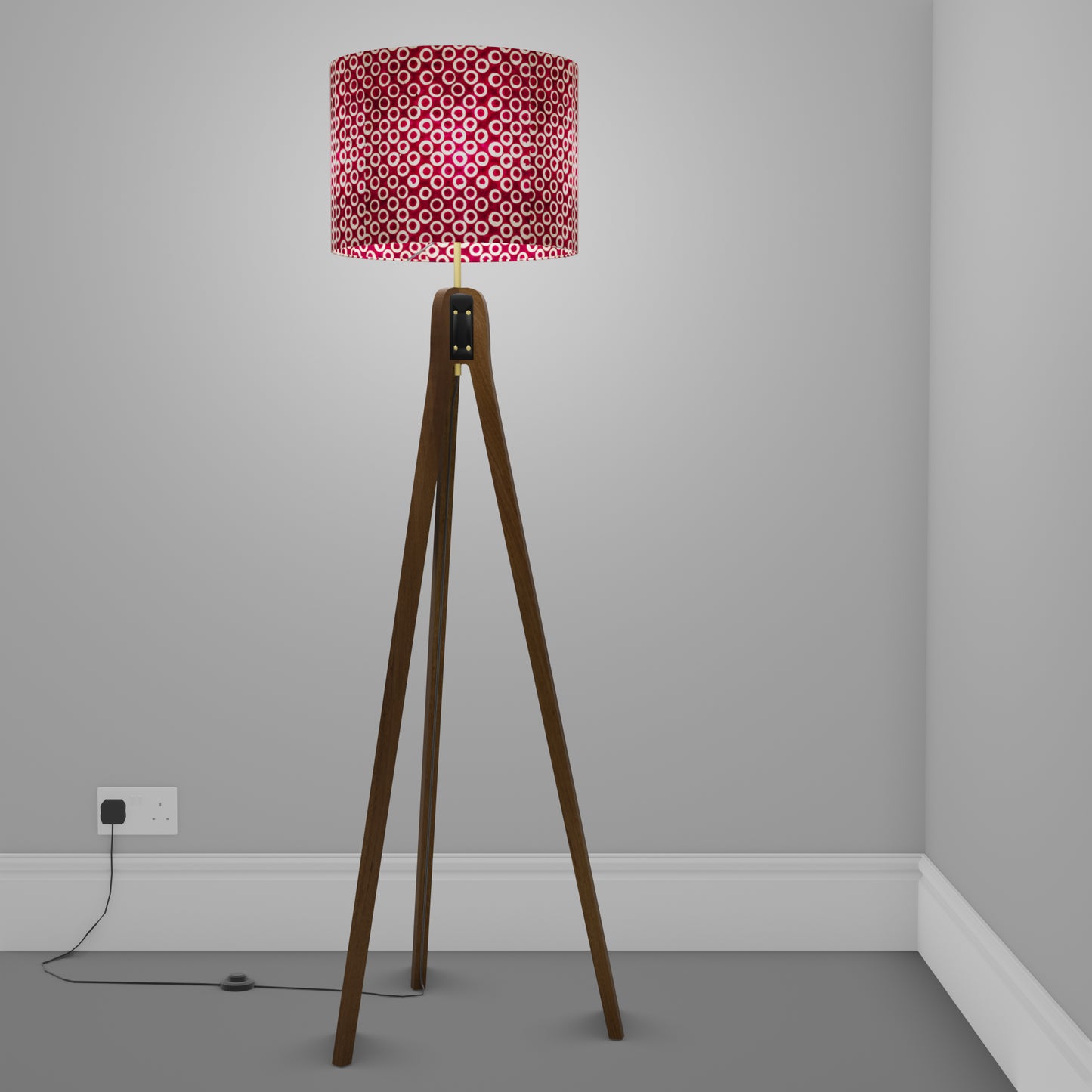 Sapele Tripod Floor Lamp - P73 - Batik Cranberry Circles
