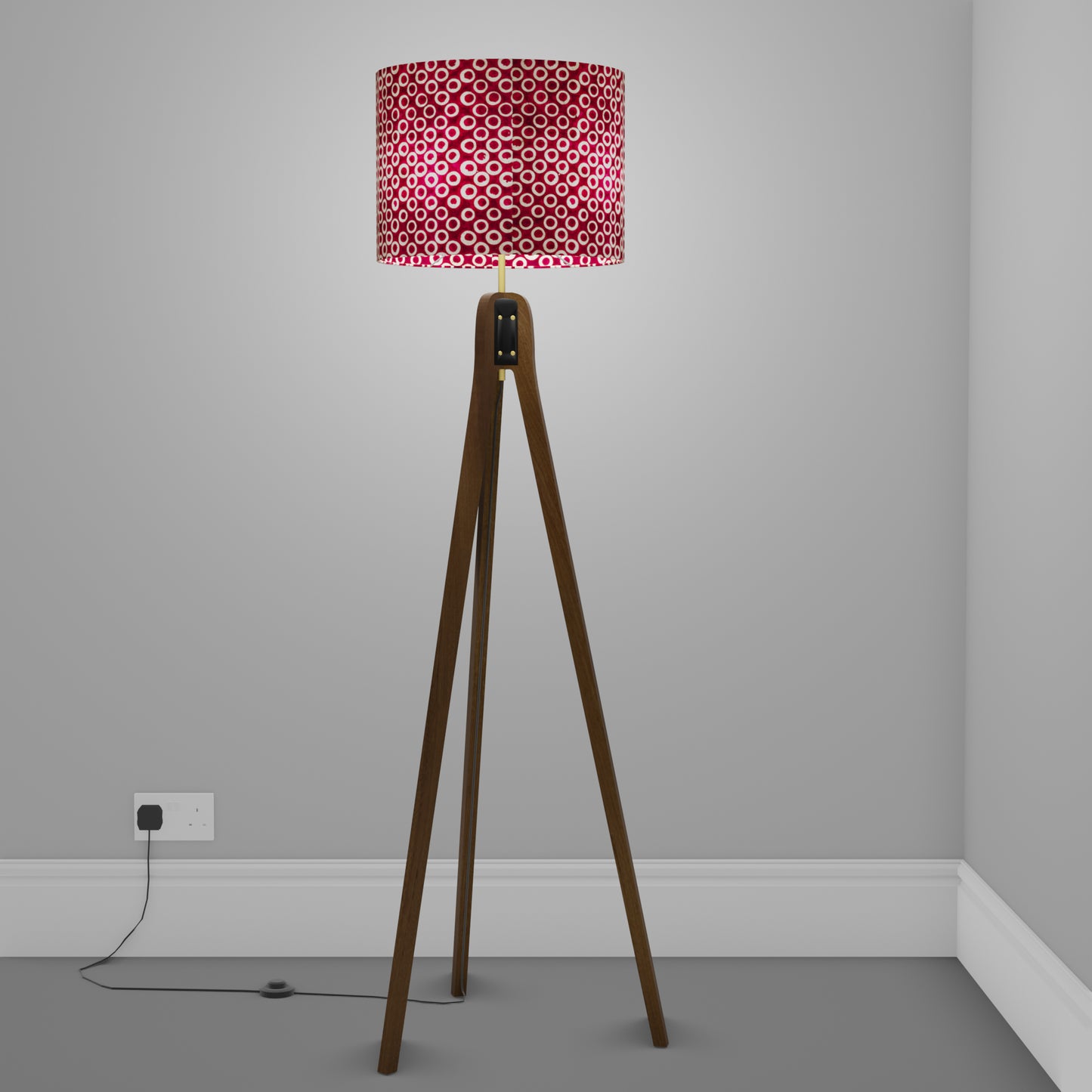 Sapele Tripod Floor Lamp - P73 - Batik Cranberry Circles
