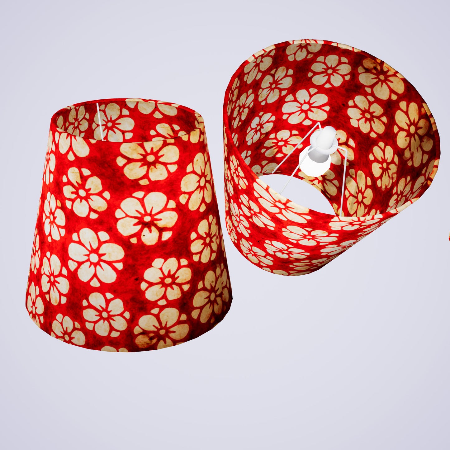 Conical Lamp Shade P76 - Batik Star Flower Red, 23cm(top) x 35cm(bottom) x 31cm(height)