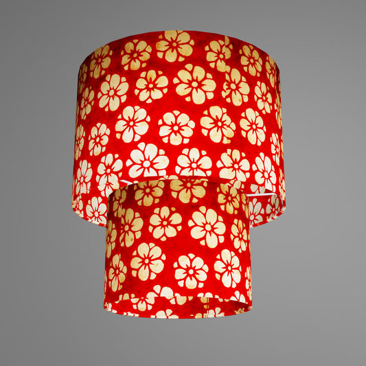 2 Tier Lamp Shade - P76 - Batik Star Flower Red, 30cm x 20cm & 20cm x 15cm