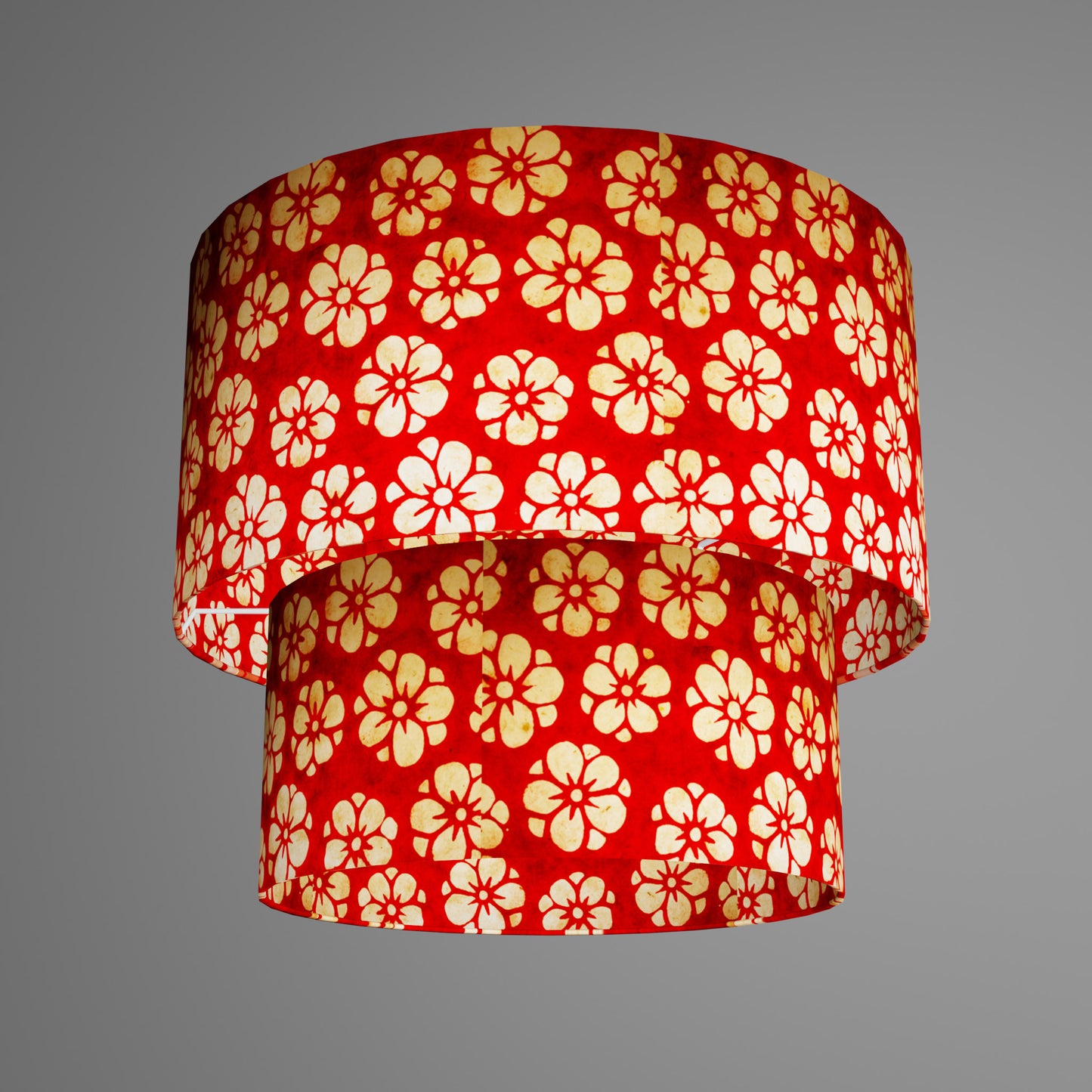 2 Tier Lamp Shade - P76 - Batik Star Flower Red, 40cm x 20cm & 30cm x 15cm