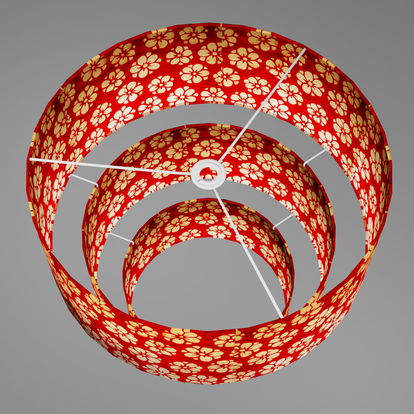 3 Tier Lamp Shade - P76 - Batik Star Flower Red, 50cm x 20cm, 40cm x 17.5cm & 30cm x 15cm